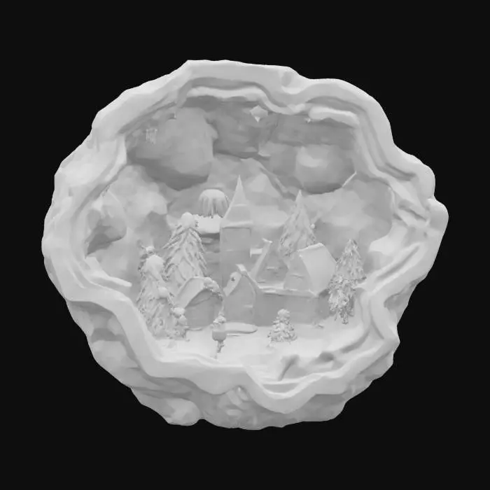 3D model for [Antarctica] an elaborate colored christmas village inside a glowing snowflake-shaped open geode, #AroundTheWorld#