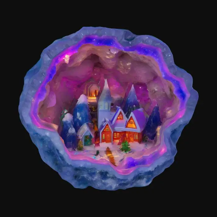 3D model for [Antarctica] an elaborate colored christmas village inside a glowing snowflake-shaped open geode, #AroundTheWorld#