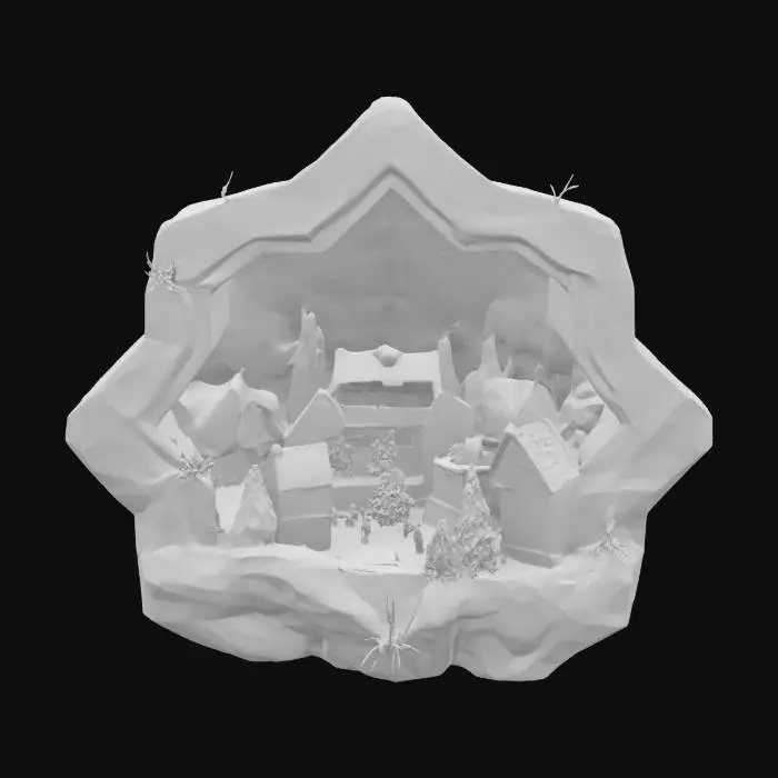 3D model for [Antarctica] an elaborate colored christmas village inside a glowing snowflake-shaped open geode, #AroundTheWorld#