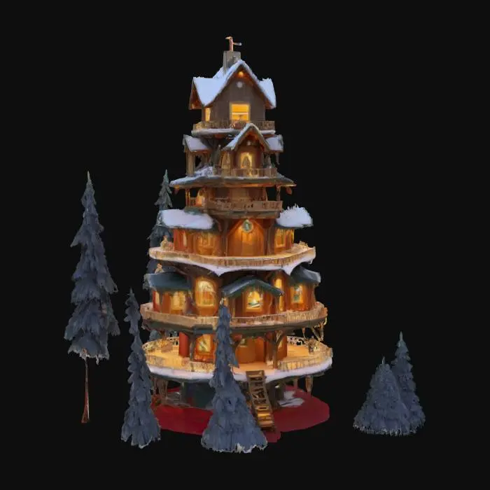 3D model for [Antarctica] an elaborate tiered christmas treehouse in a christmas tree, #AroundTheWorld#