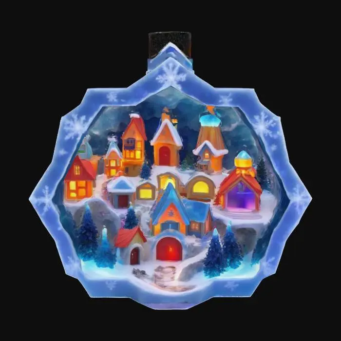 3D model for [Antarctica] an elaborate colored christmas village inside a glowing snowflake-shaped open geode, #AroundTheWorld#