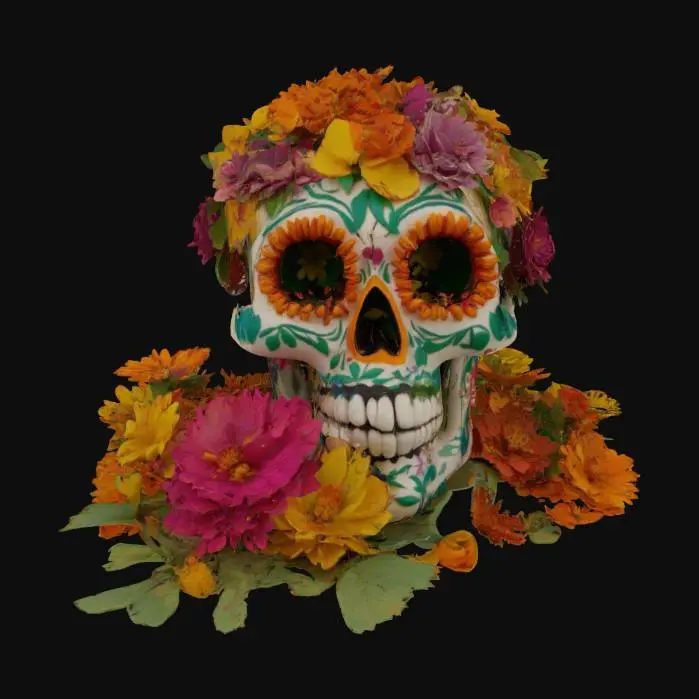 3D model for [Mexico], Stylized, a sugar skull made entirely from beautiful mexican flowers, #AroundTheWorld#