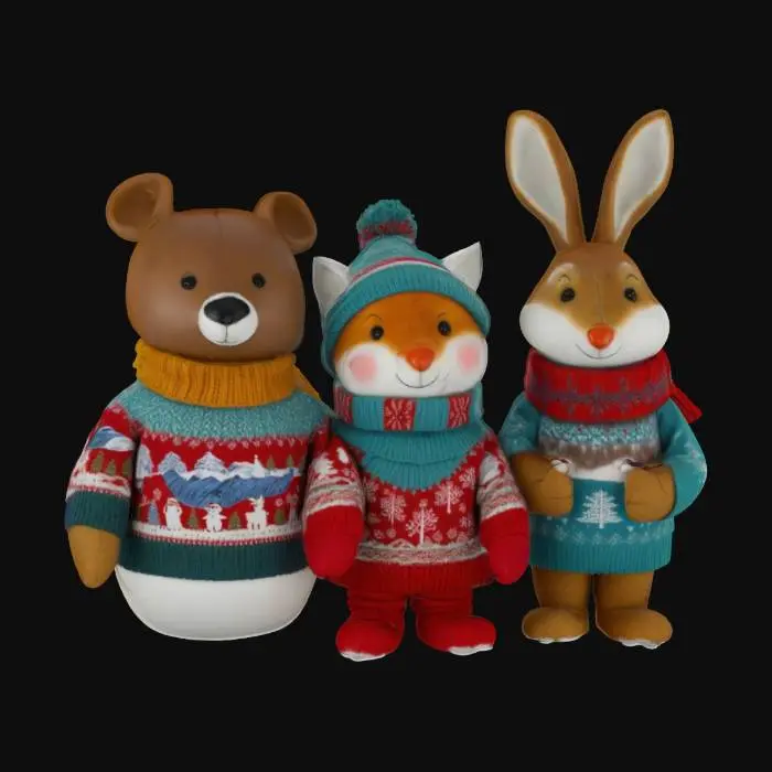 3D model for [Scandinavia], woodland animal snowman characters wearing scandinavian sweaters, #AroundTheWorld#