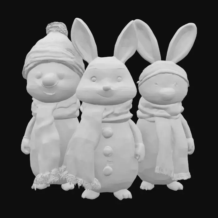 3D model for [Scandinavia] woodland animal cartoon characters with snowman-like snow-made bodies and a stylized cartoon woodland animal head, #AroundTheWorld#