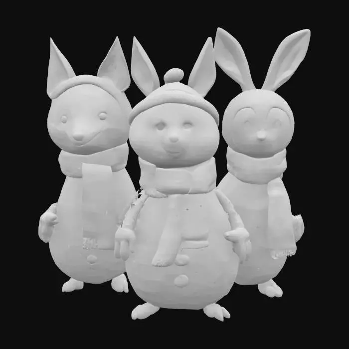 3D model for [Scandinavia] woodland animal cartoon characters with snowman bodies and a stylized cartoon woodland animal head, #AroundTheWorld#