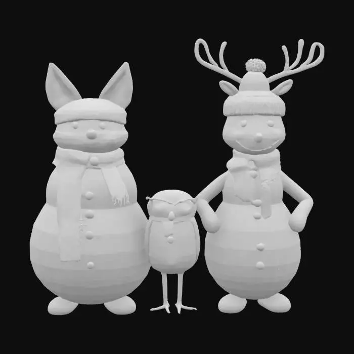 3D model for [Scandinavia] woodland animal cartoon characters with snowman bodies, #AroundTheWorld#