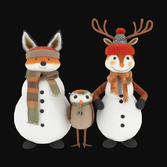 3D model for [Scandinavia] woodland animal cartoon characters with snowman bodies, #AroundTheWorld#