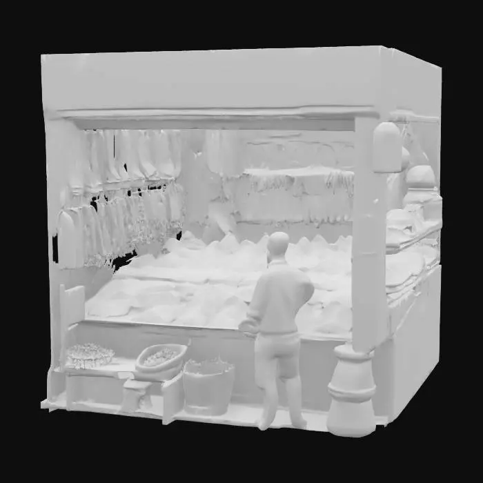3D model for [Marrakech] a meticulously detailed Marrakech Bazaar vendor booth with bioluminescent textiles and glowing spices, #AroundTheWorld#