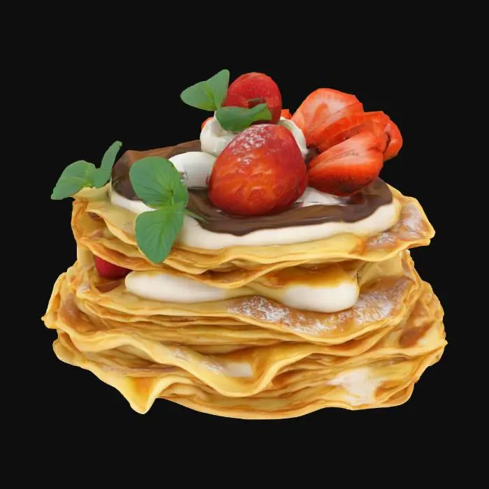 3D model for [France], Highly Detailed, Ultra Realistic, a delicious stack of detailed crepes with different fillings in each layer, #AroundTheWorld#