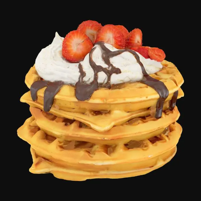 3D model for [Belgian], Highly Detailed, Ultra Realistic, stack of detailed Belgian waffles with realistic toppings, #AroundTheWorld#