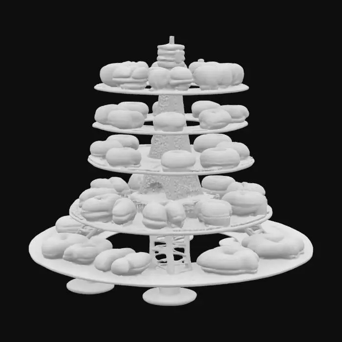 3D model for [France], Highly Detailed, Ultra Realistic, tiered French platters making the shape of the Eiffel Tower with delicious, detailed french pastries on each platter, #AroundTheWorld#