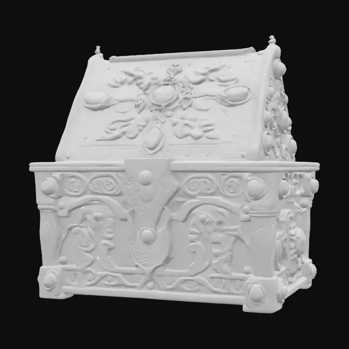 3D model for [New Mexico] an ornate stacked red rock treasure chest inlay with turquoise gemstones, inspired by  Monument Valley’s spires, #AroundTheWorld#