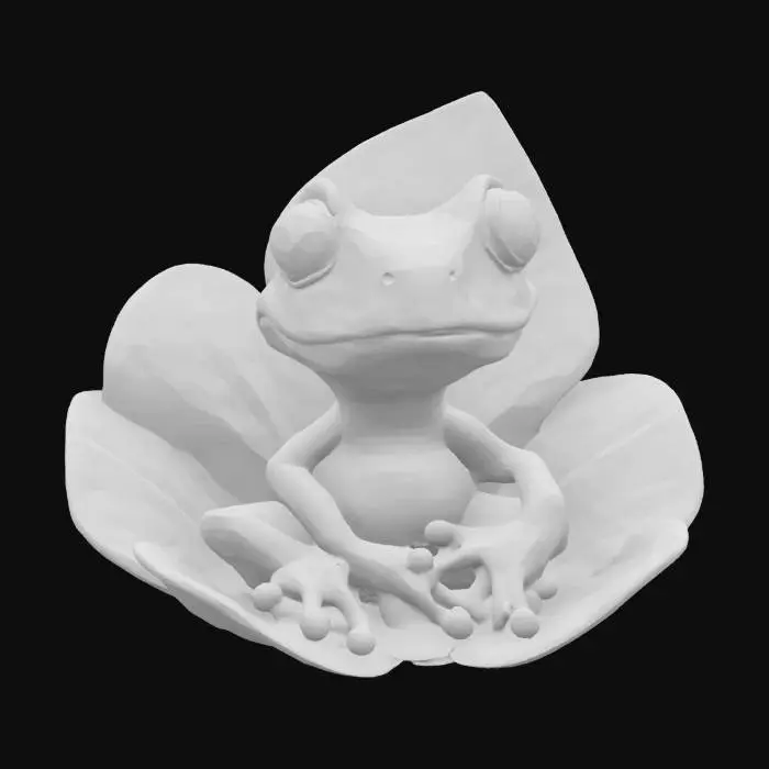 3D model for [Columbia] a blue cartoonish poison dart frog sitting in a Heliconia flower chair, #AroundTheWorld#