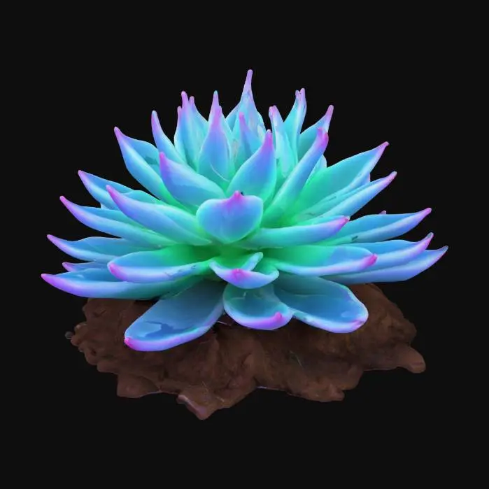 3D model for a succulent with bioluminescent edges, highly detailed, ultra realistic