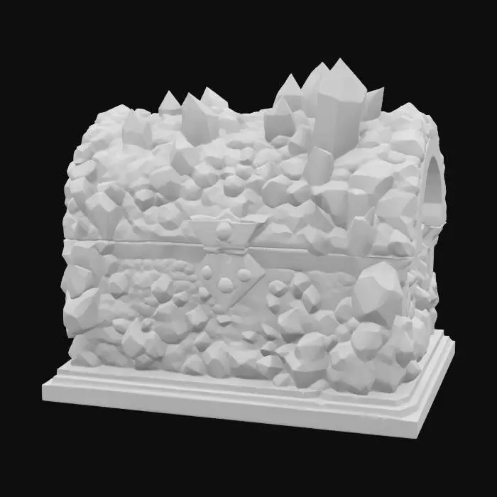 3D model for a colorful, locked geode-themed treasure chest, ultra realistic, highly detailed