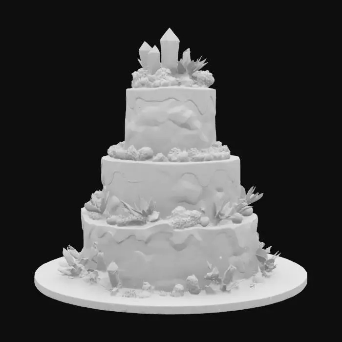 3D model for an elegant and elaborate tiered geode-themed cake, ultra realistic, highly detailed