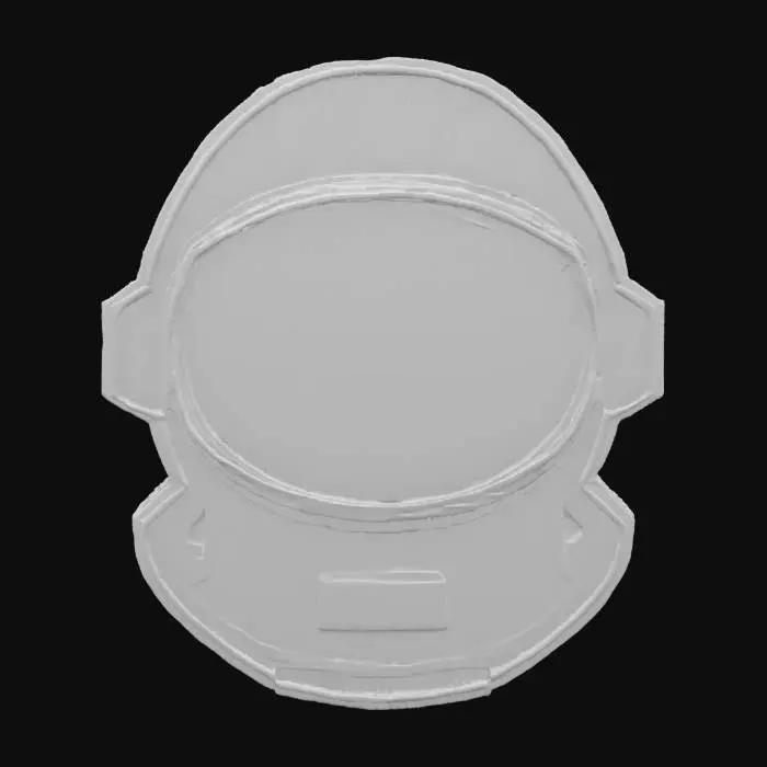 3D model for an embroidered bioluminescent cosmic-swirling badge with glowing edges and visible stitch texture, depicting an astronaut helmet in metallic teal and purple thread, Ultra Realistic, Highly Detailed, #emblem#