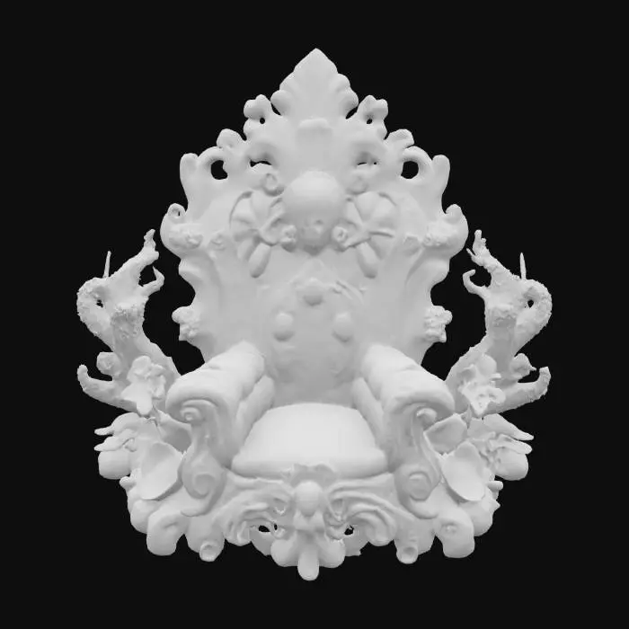 3D model for an underwater throne created by vibrant coral and realistic seashells, #ocean#