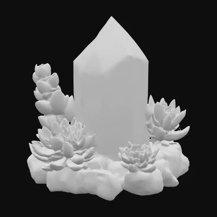 3D model for a large rainbow crystal with succulents growing out of it, #PBR#