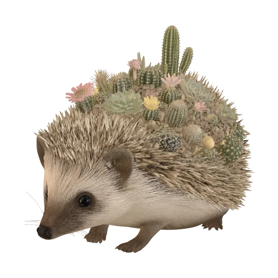 Desert Garden Hedgehog 3D model, vytvořený pomocí AI