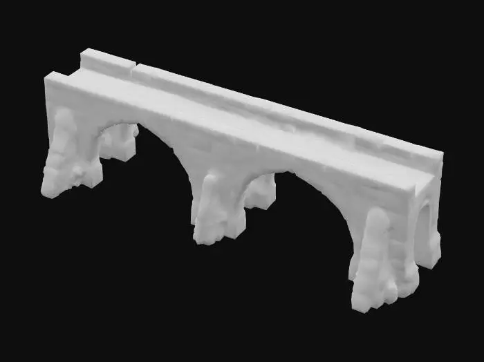 3D model for Long stone gothic medieval bridge with damage. Looks burnt.