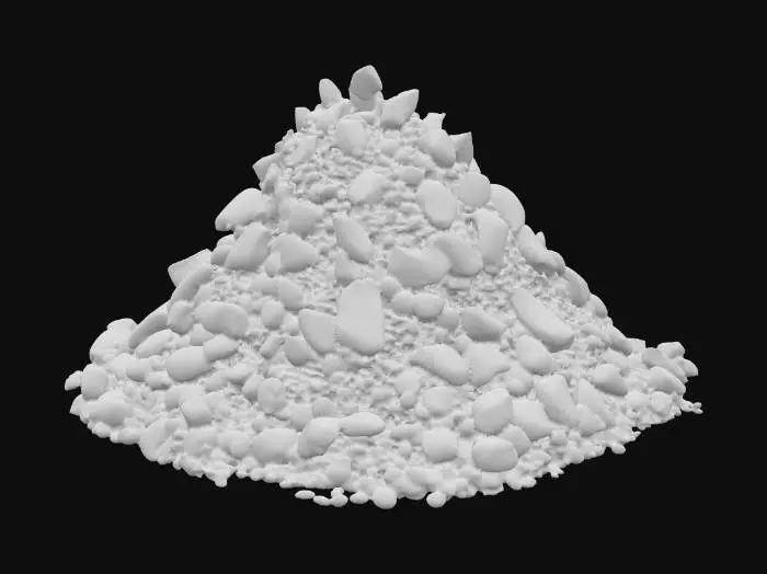 3D model for pile of ashes and cinders, not burning, random organic shape, anthracite grey and ash grey