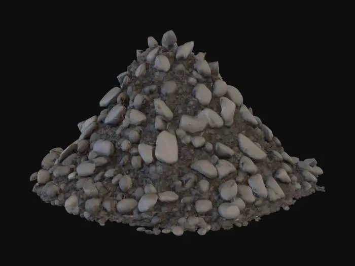 3D model for pile of ashes and cinders, not burning, random organic shape, anthracite grey and ash grey