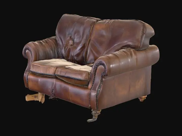 3D model for Trashed leather sofa with claw marks