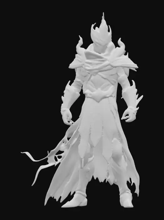 3D model for humanoid rig fiery boss wearing a cloak