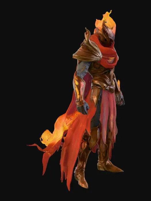 3D model for humanoid rig fiery boss wearing a cloak