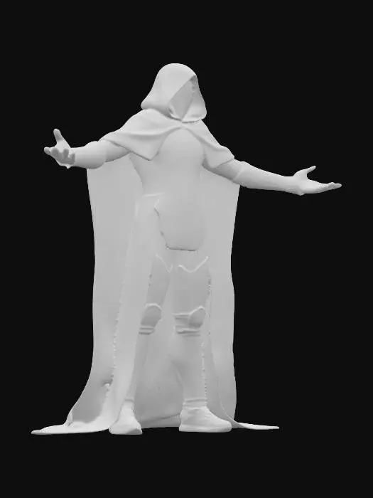 3D model for A wizard sentinel wearing gold Armour and a teal cloak with hood. No weapon.