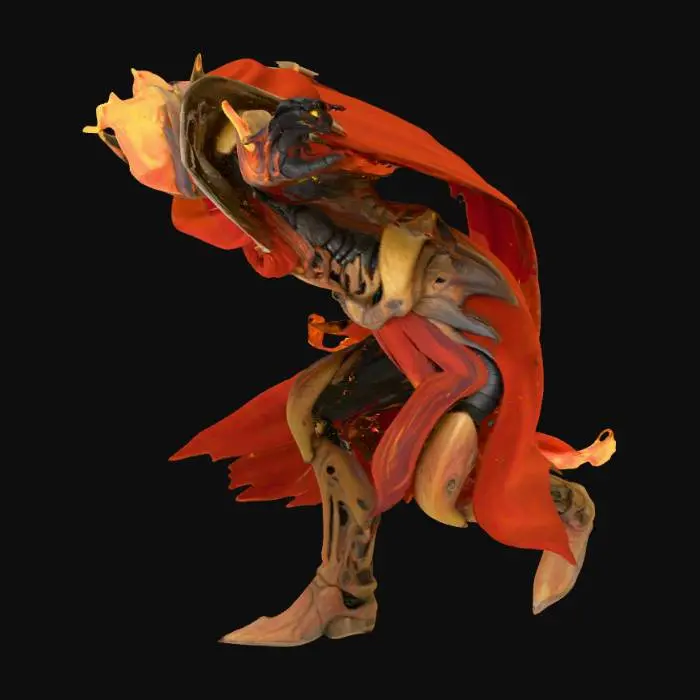 3D model for humanoid rig fiery boss wearing a cloak