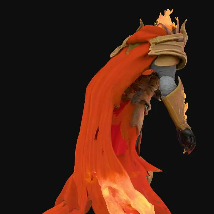 3D model for humanoid rig fiery boss wearing a cloak