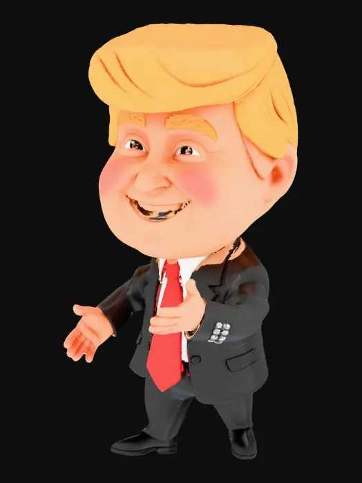 3D model for chibi style Donald Trump. Arms stretched out. Ready for rigging and animation.