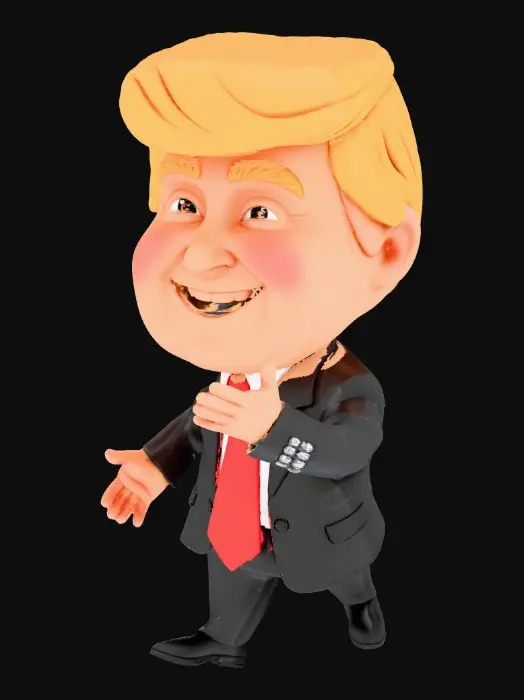 3D model for chibi style Donald Trump. Arms stretched out. Ready for rigging and animation.