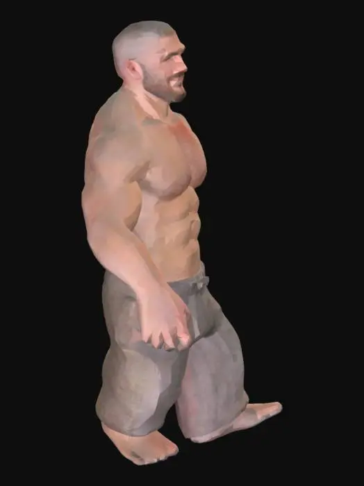 3D model for Chad, male, strong man, muscles, short trim beard, strong jawline, fullbody, smurk, short hair, shaved hair on temples, 