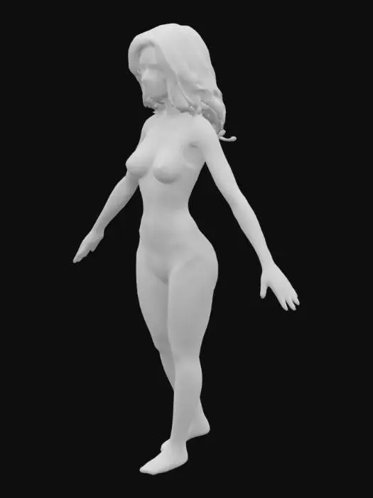 3D model for A-pose female, swimwear, realistic, medium hair length, full body, 