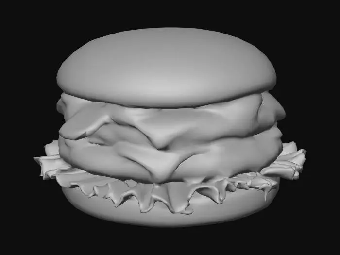 3D model for “A hyper-realistic 3D McDonald’s hamburger with detailed textures. Soft sesame seed bun, slightly shiny with real bread pores. Fresh crisp lettuce, melted American cheese, juicy grilled beef patty with realistic char lines, thin pickle slices, ketchup and mustard visible. Perfect studio lighting, high-detail PBR materials, photorealistic shadows and reflections. No background.”
