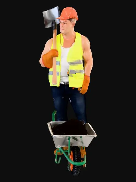 3D model for Construction Worker with Wheelbarrow