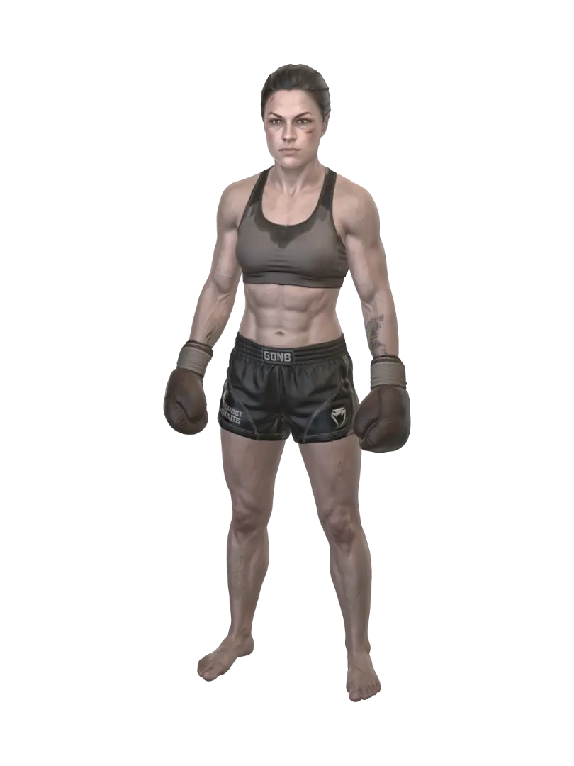 Female Boxer - Battlepose 3D model, vytvořený pomocí AI