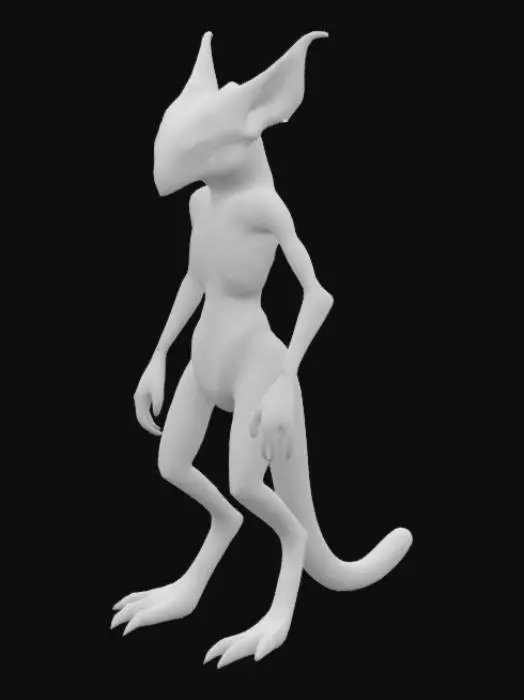 3D model for This alien has 2 arms and 2 legs. The overall body form of Sylvitheron polymorphis resembles a fusion of Earth mammals such as a lynx, tree kangaroo, and raccoon, with slight primate influences in posture and limb articulation. The torso is compact yet flexible, the spine elongated for both bipedal and arboreal motion. The stance is digitigrade. The alien is covered in adaptive chromomorphing fur that changes color with season and light. Its tail is long, prehensile, and fat-storing, used for balance and thermoregulation. The head features forward-facing eyes, mobile ears, and a flexible snout. The arms are long and muscled for grasping, while the legs are spring-loaded for climbing and leaping.

