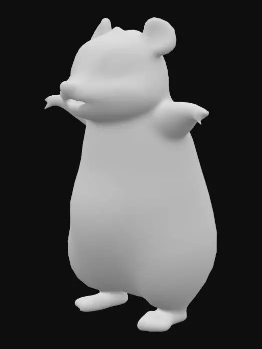 3D model for A tall cartoon brown hamster standing upright on two feet in a T-pose. It has smooth brown fur with a lighter belly, big round eyes, round ears, and a small snout. Its arms are stretched straight out to the sides, legs apart, and feet rounded