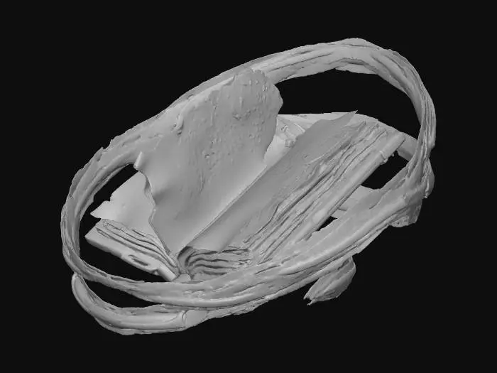 3D model for make me a slightly open book thats floating and with circles of mythic red and black in the air