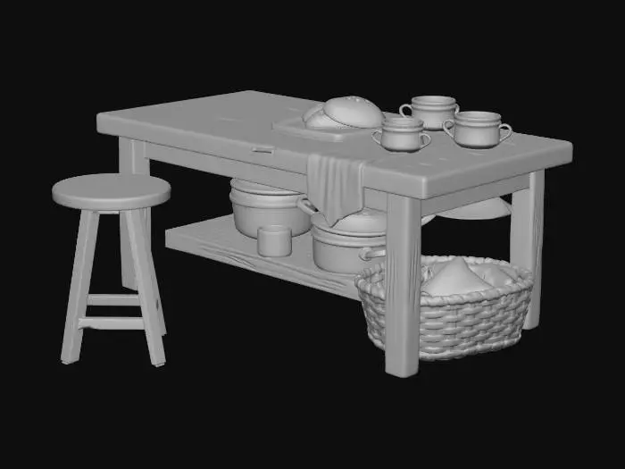 3D model for Rustic Kitchen Table