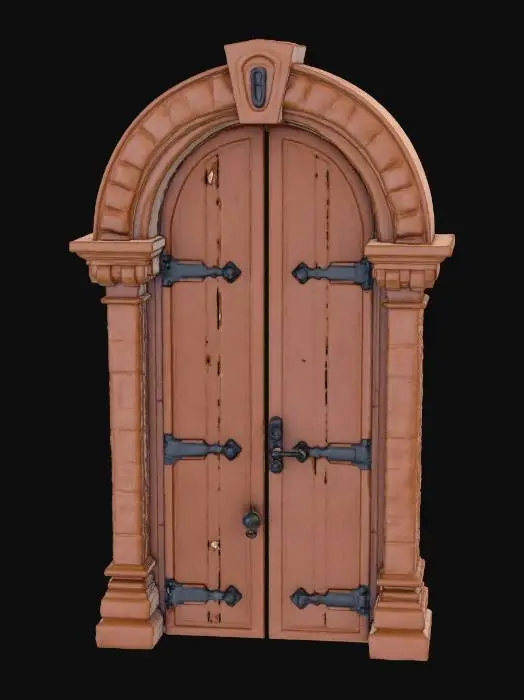 3D model for large wooden gate for castle, rounded on top. Only the door, nothing else