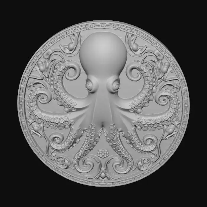 3D model for Create a bronze art deco medal with an octopus