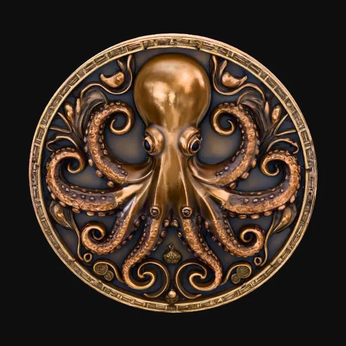 3D model for Create a bronze art deco medal with an octopus
