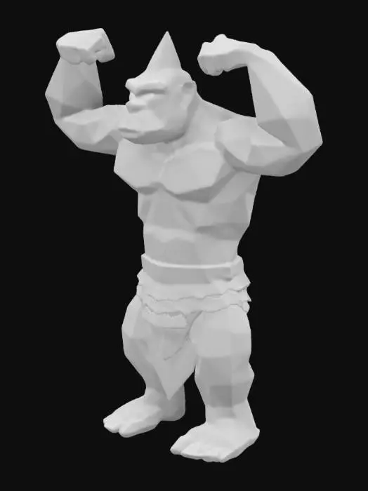 3D model for 一只人形猩猩，肌肉发达，身材高大魁梧，大胸肌，腹肌，穿着短裤，穿着裙甲，高度精细的, 超逼真的, T型姿势, 全身，红色皮肤，用于射击游戏