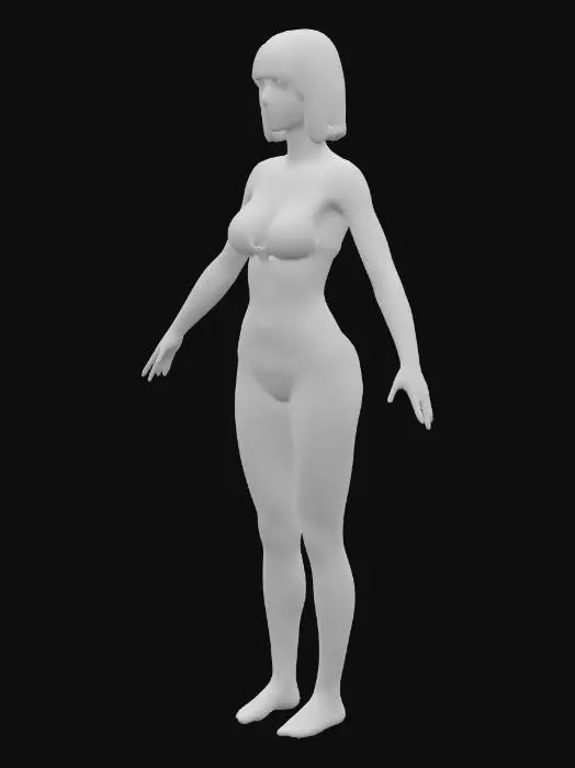 3D model for Standing in the 3D, A- pose of a slim, tall female character in her early 20s. Red bobbed hair, natural skin tone, elegant makeup. With a realistic human anatomy while wearing a pink pastel-toned two-piece swimsuit. Includes PBR texture, detailed bobbed hair, realistic skin shadow, and soft lighting. Optimized for high quality 3D printing.