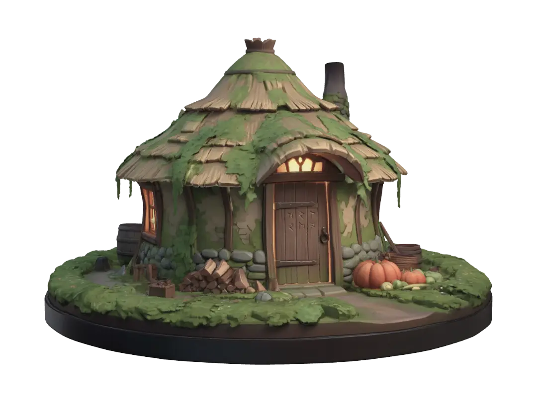 Thatched Hollow Cottage - Harry Potter 3D model, AI generated